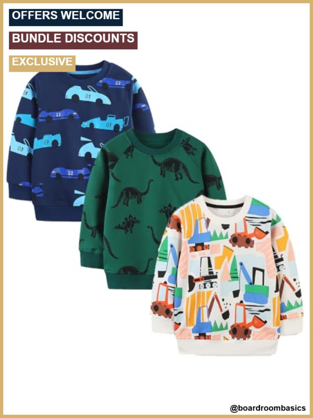 Toddler Boys 3-Piece Sweatshirt Set Long Sleeve Cotton Pullover Tops